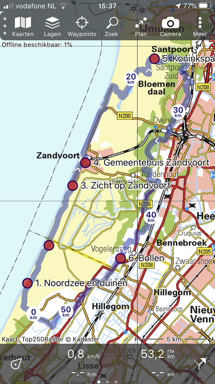 Route volgen in Topo GPS op iPhone